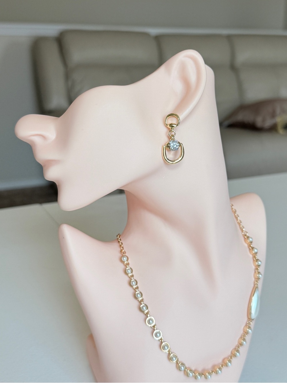Delicate Gold Drop Earrings with Cubic Zirconia - Picture 3 of 13